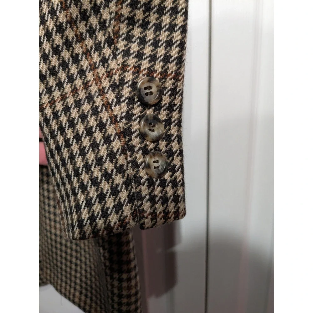 Vintage Brooks Brothers Blazer Men 43 Brown Houndstooth Tweed Sport Coat 80s USA